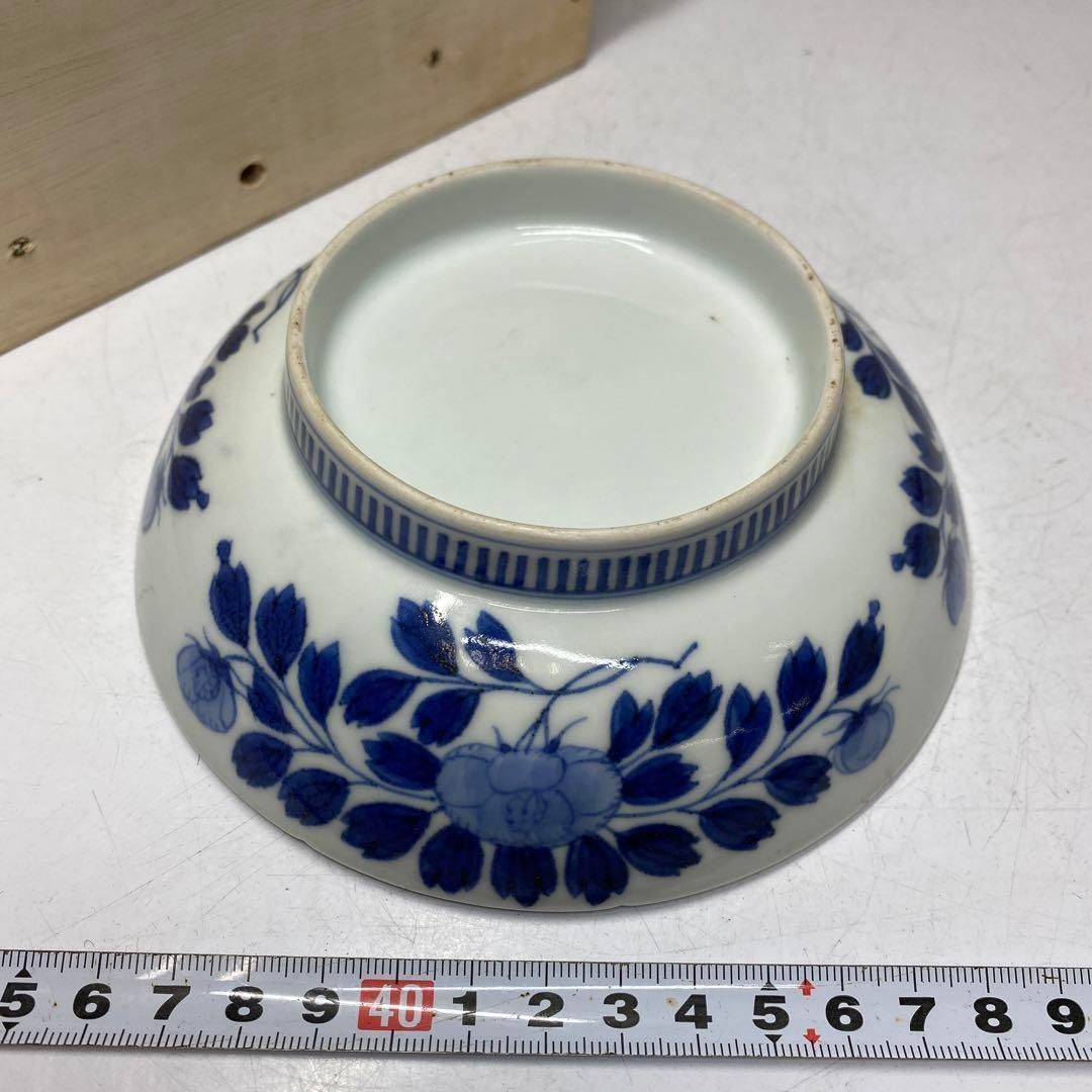 江戸中後期 掲載品 鍋島焼染付輪花 櫛目高台中皿 トコト 本さ5-0709