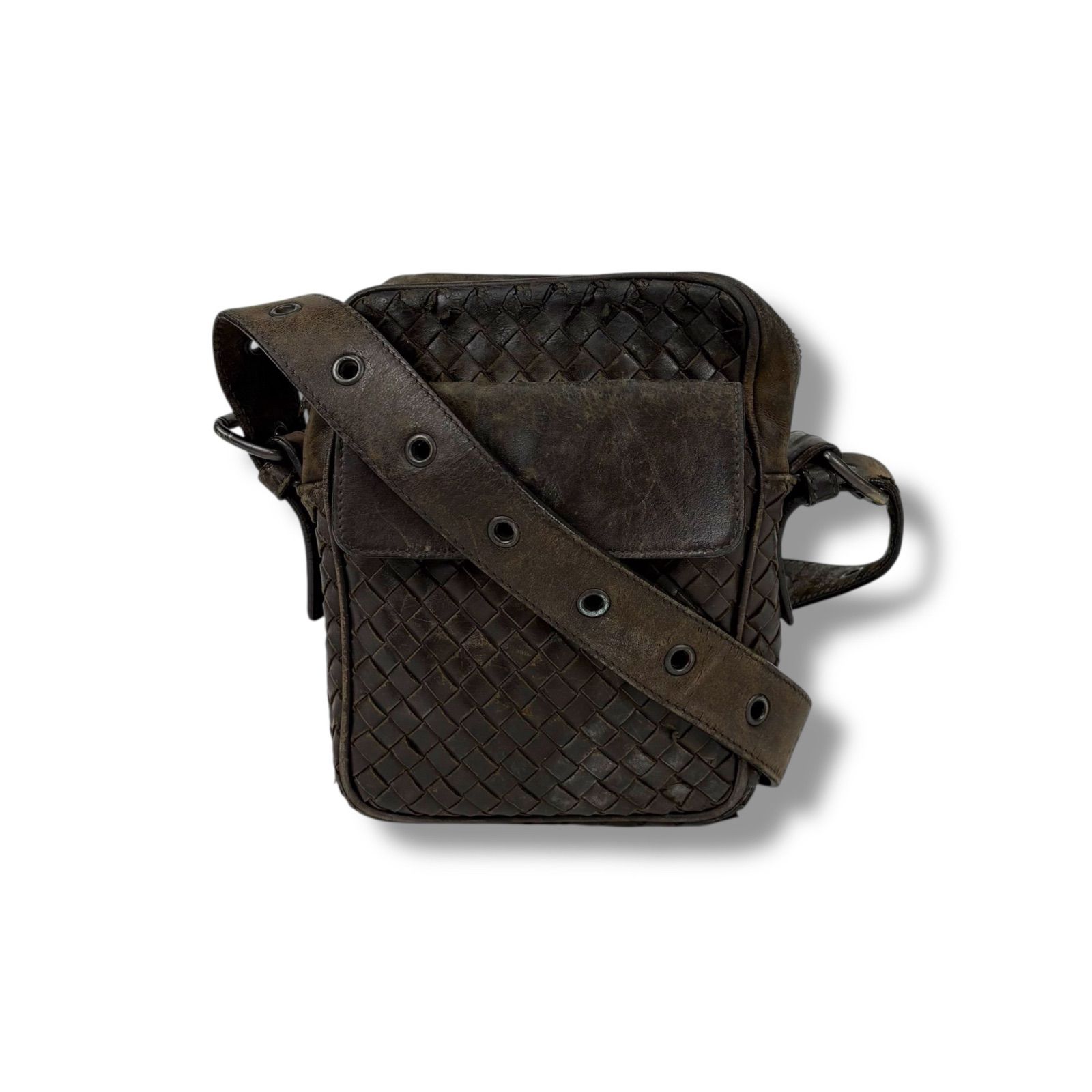 ボッテガ　ダークブラウン レザー ショルダーバッグ Bottega Veneta ダークブラウン ショルダーバッグ BOTTEGA VENETA