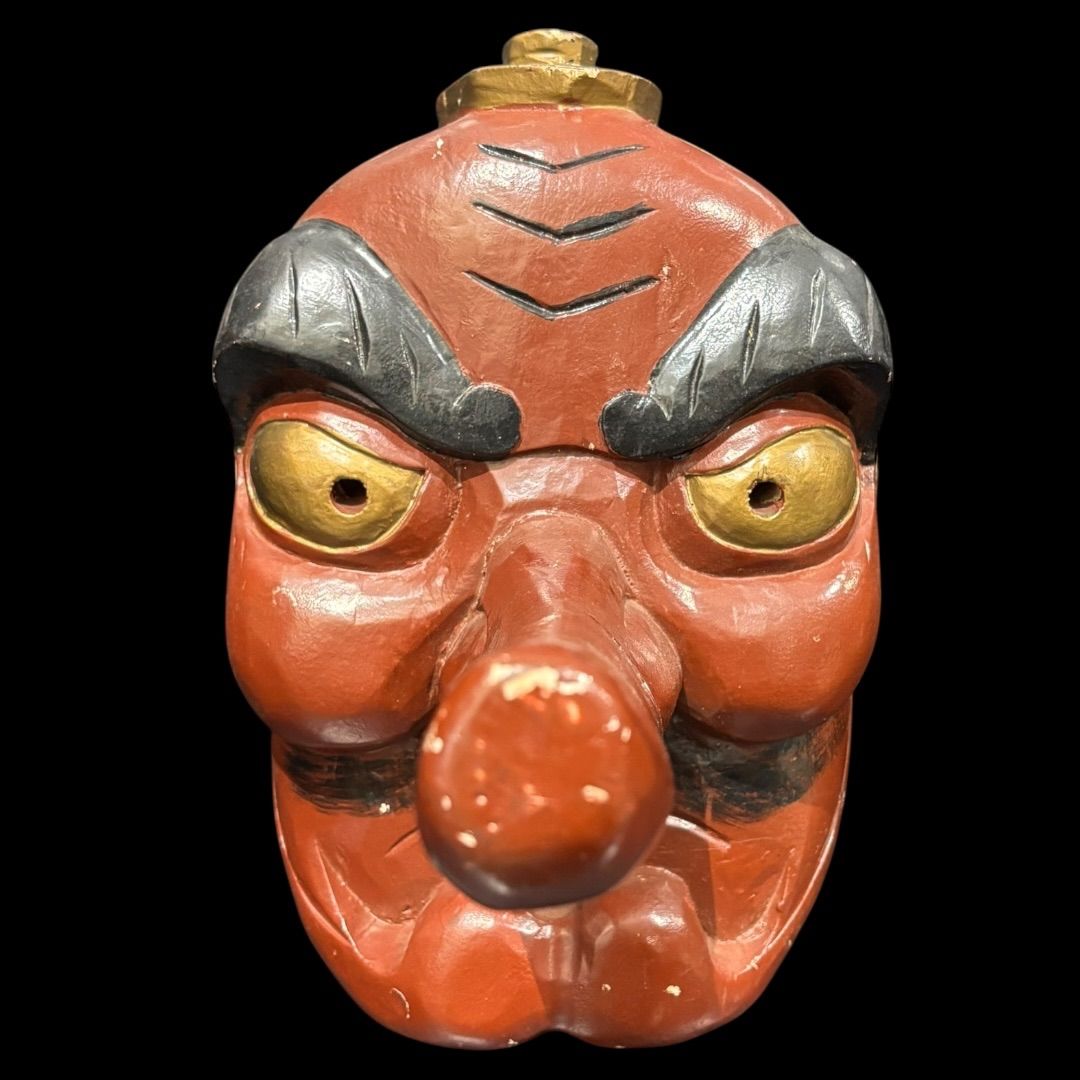 天狗面 木彫 お面 天狗 大型 長さ約44㎝ 古民具 民間信仰 妖怪