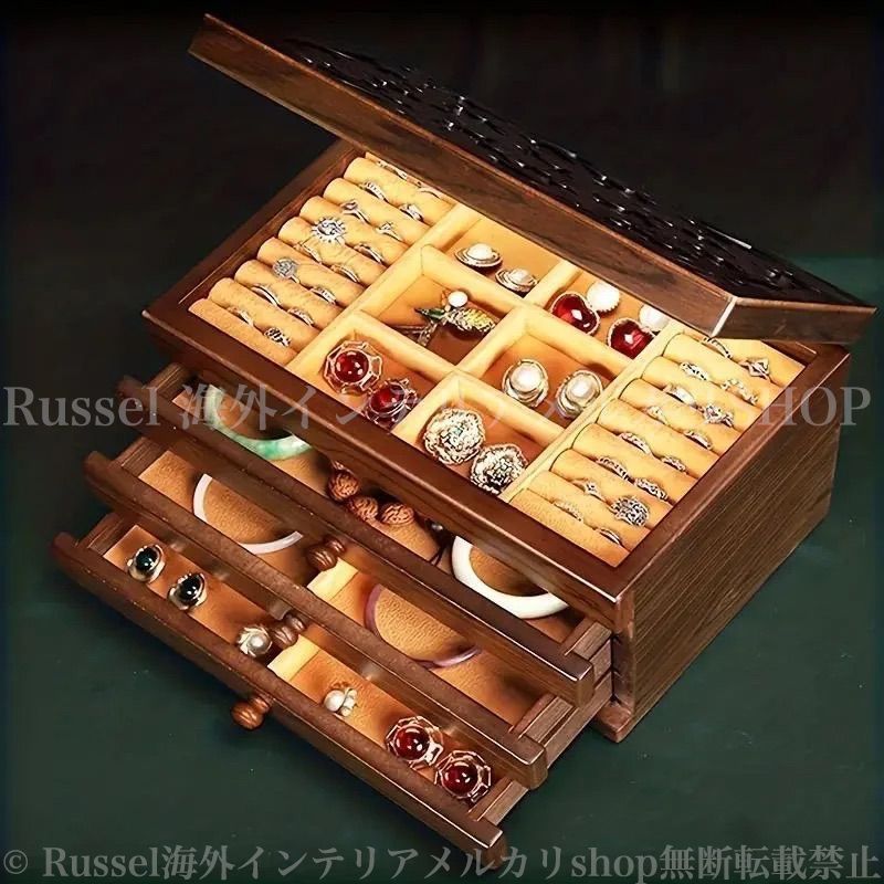 木製 レトロ ジュエリーボックス アクセサリー収納ケース 鏡付 ジュエリーケース アクセサリーケース ジュエリーボックス 木製