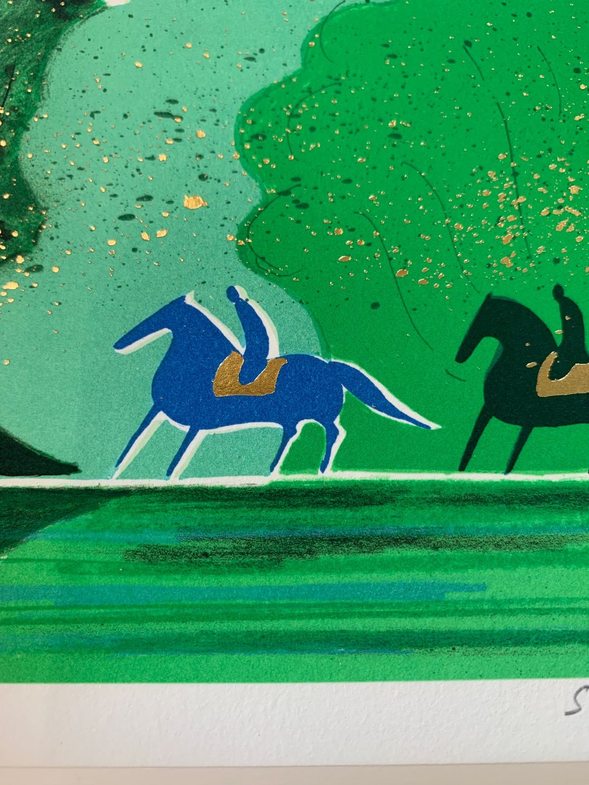 セルジュラシス　馬　金箔　SERGE LASSUS　リトグラフ　絵画　③ セルジュ・ラシス「三色の駿馬」リトグラフ 箔押し 作家直筆