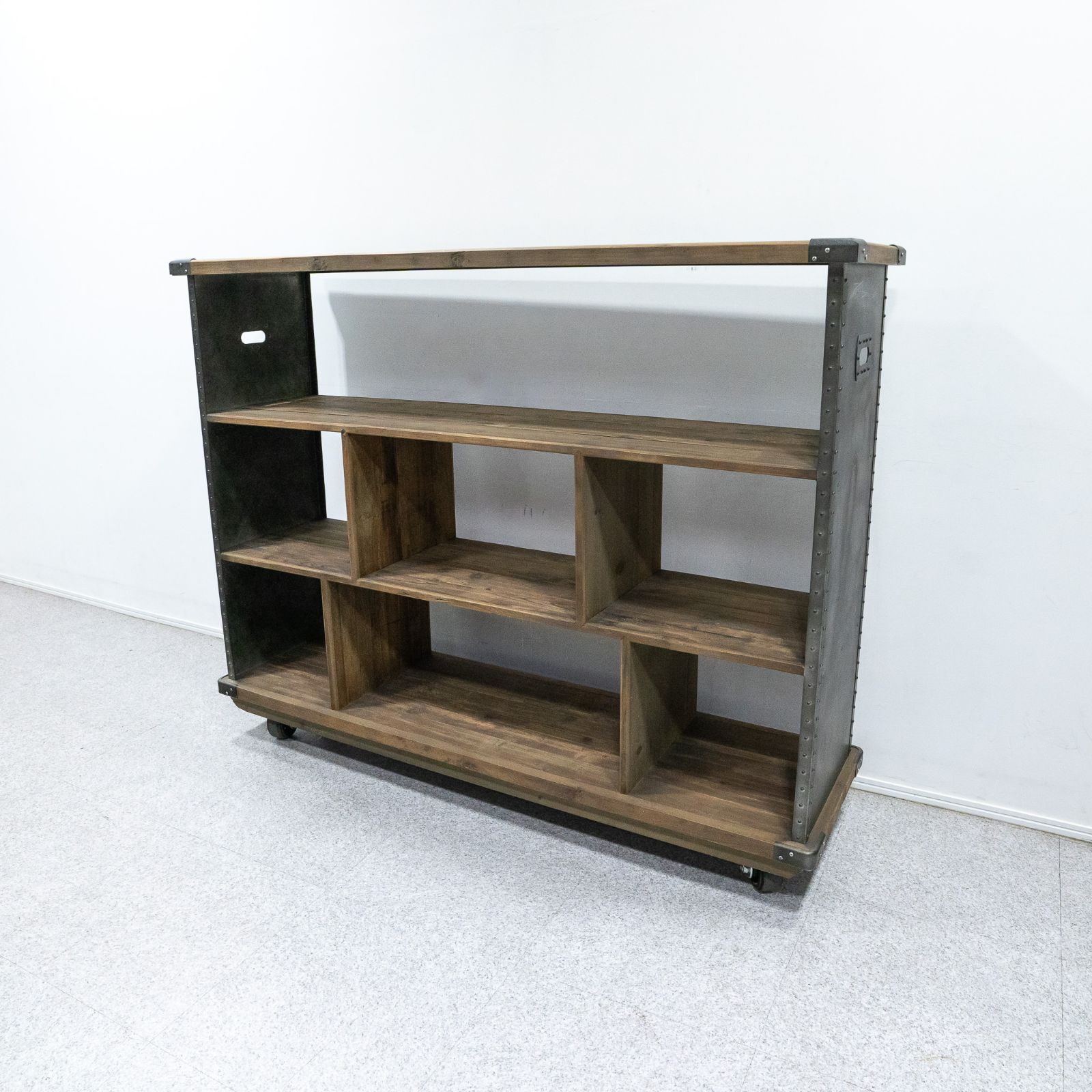 【展示品】IMPORT COLLECTION WOOD SHELF ウッド シェルフ サイドボード アイアン ヴィンテージ加工 キャスター付