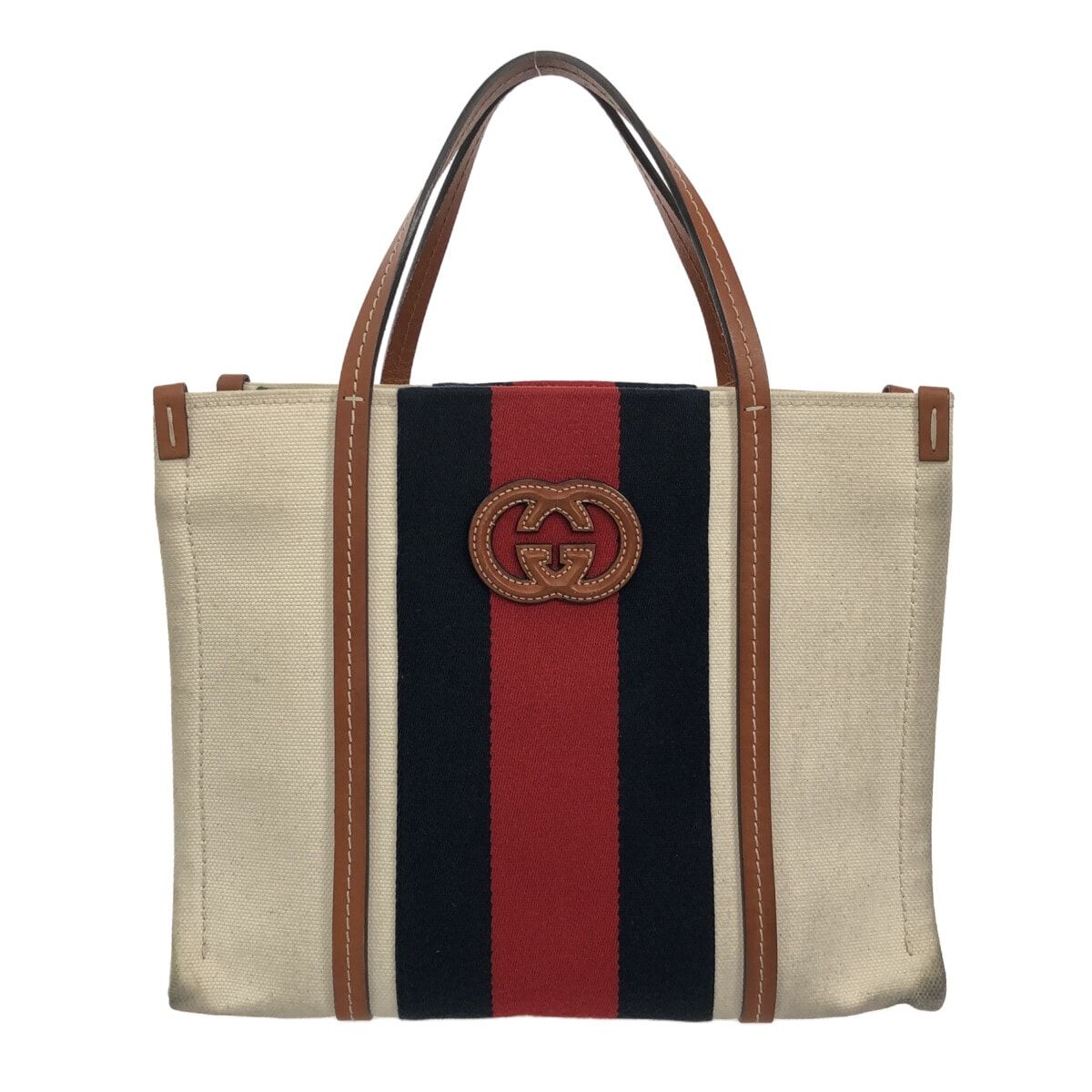 GUCCI(グッチ) トートバッグ インターロッキングG スモール トートバッグ 727728 白×レッド×ネイビー キャンバス×レザー - メルカリ