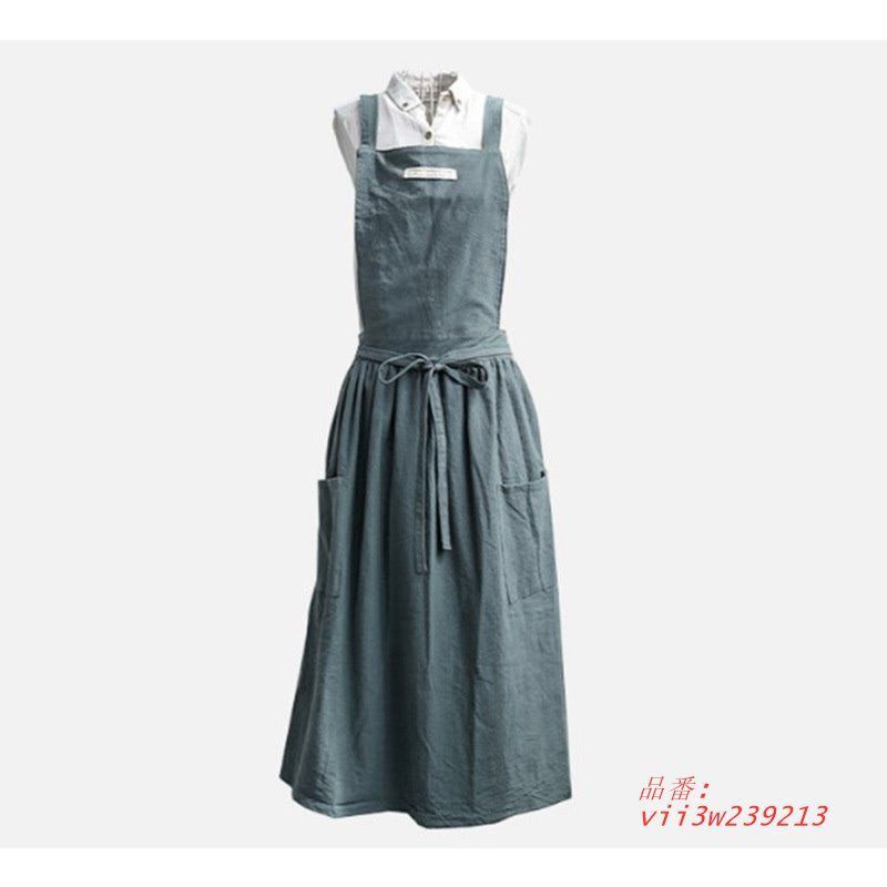 綿麻 エプロン 多色 亜麻 少女青年 カフェ 作業用 作業服 ミルクティー店 vii3w239213 エプロン 綿麻 作業服 綿麻マルチストライプエプロン ブラック ワーク