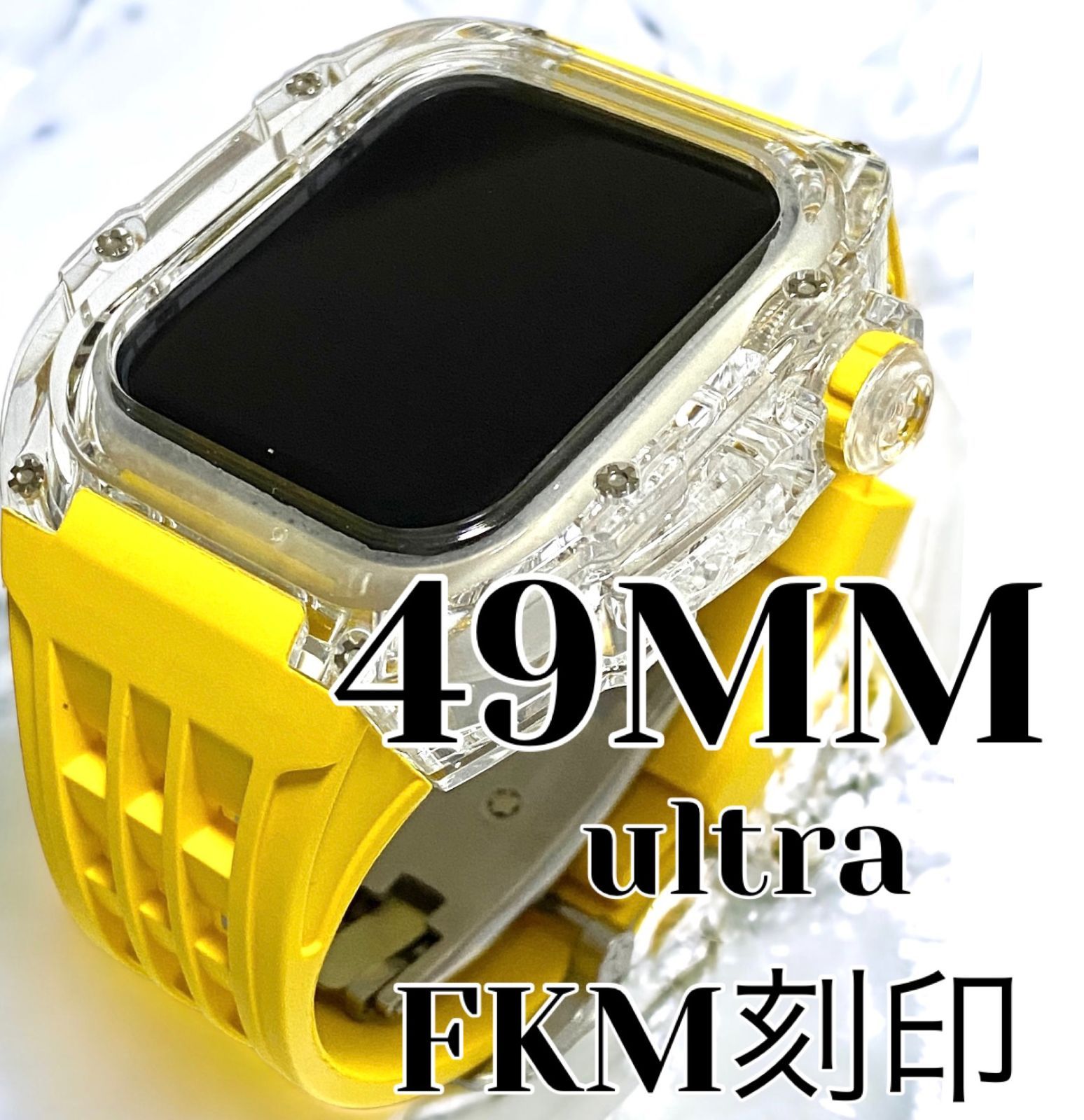 Apple Watch ブラック　FKM最高級ラバーバンド　ケース　カバー