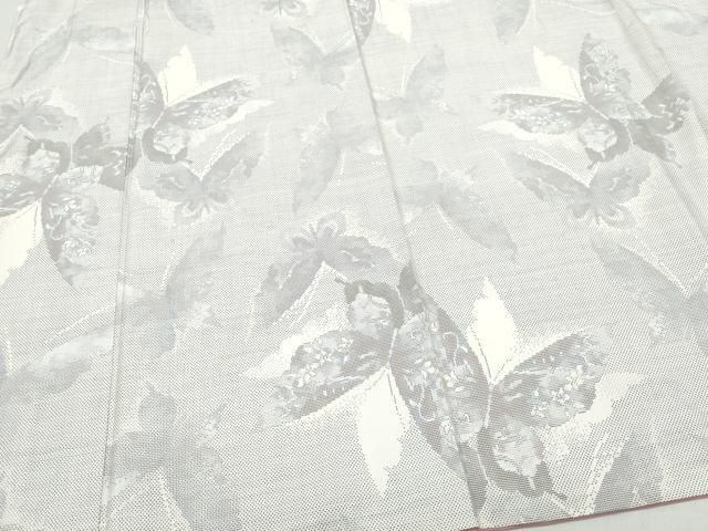 平和屋着物○都喜ヱ門 本場大島紬 白大島 9マルキ 舞蝶花文 藤絹織物