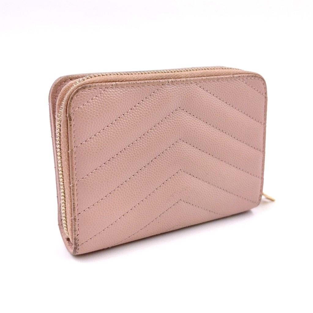 YSL ピンクベージュ キルティング 二つ折り財布 YSL ピンクベージュ