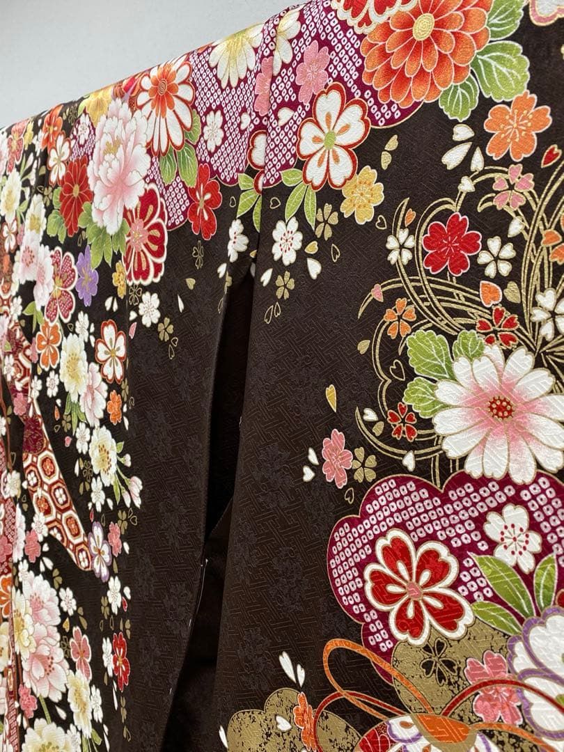 振袖 仮絵羽 舞台衣装 金彩 刺繍 紋意匠 正絹 未仕立て品 八掛付き 