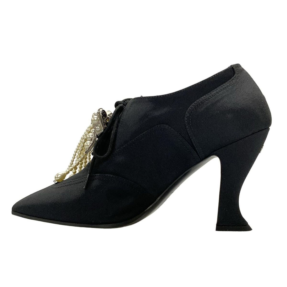 CHANEL シャネル ブーティ 36 C レディース - G33805 黒 リボン|パール|ラインストーン