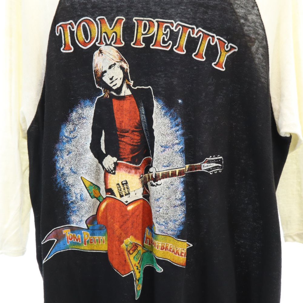 中古】 トムぺティ 70s パキ綿 ７分袖 Tシャツ 黒×白 TOM PETTY ハート