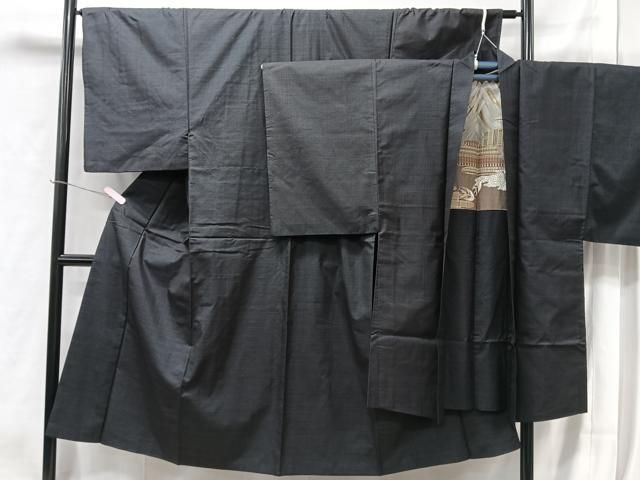 平和屋着物□男性 お召 アンサンブル 格子柄 正絹 逸品 BAAM4198by