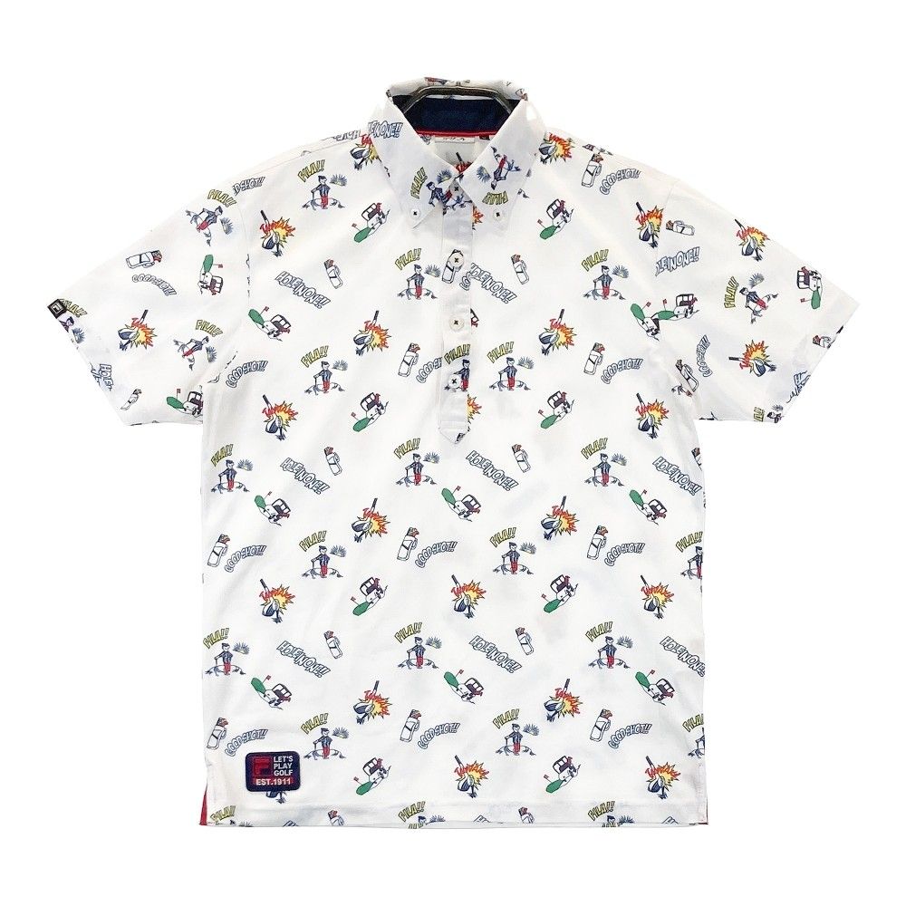 サイズ：M FILA GOLF フィラゴルフ  半袖ポロシャツ ボタンダウン 総柄 ホワイト系 [240101322460]# ゴルフウェア メンズ ストスト
