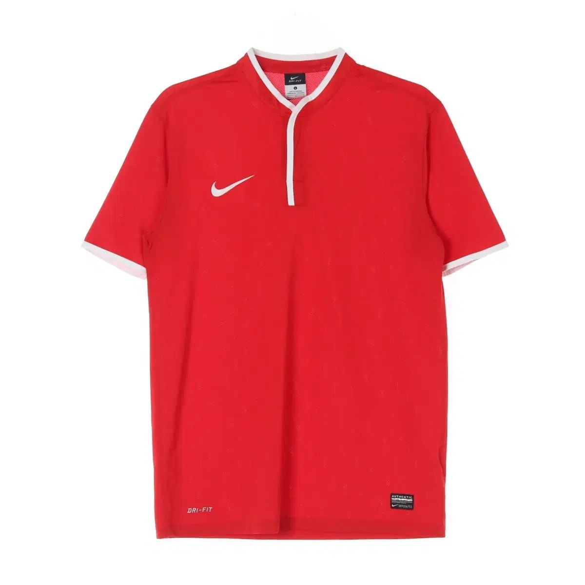 L Nike(ナイキ） レッド ドライフィット ヘンリーネック 半袖 Tシャツ