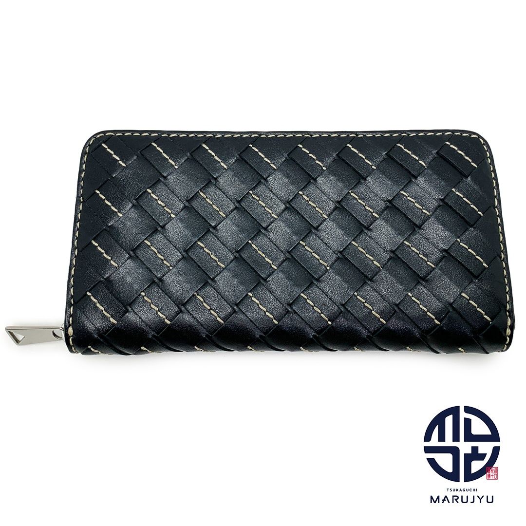 【美品】ボッテガ　イントレチャート　ブラック　長財布　財布　黒　カーフレザー BOTTEGA VENETA ボッテガヴェネタ イントレチャート 長財布