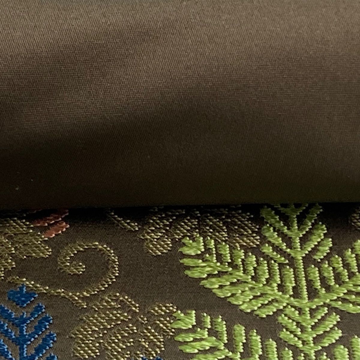 反物 逸品 帯反物 川島織物 証紙 落款有 若松 唐草 茶色 正絹 【中古 