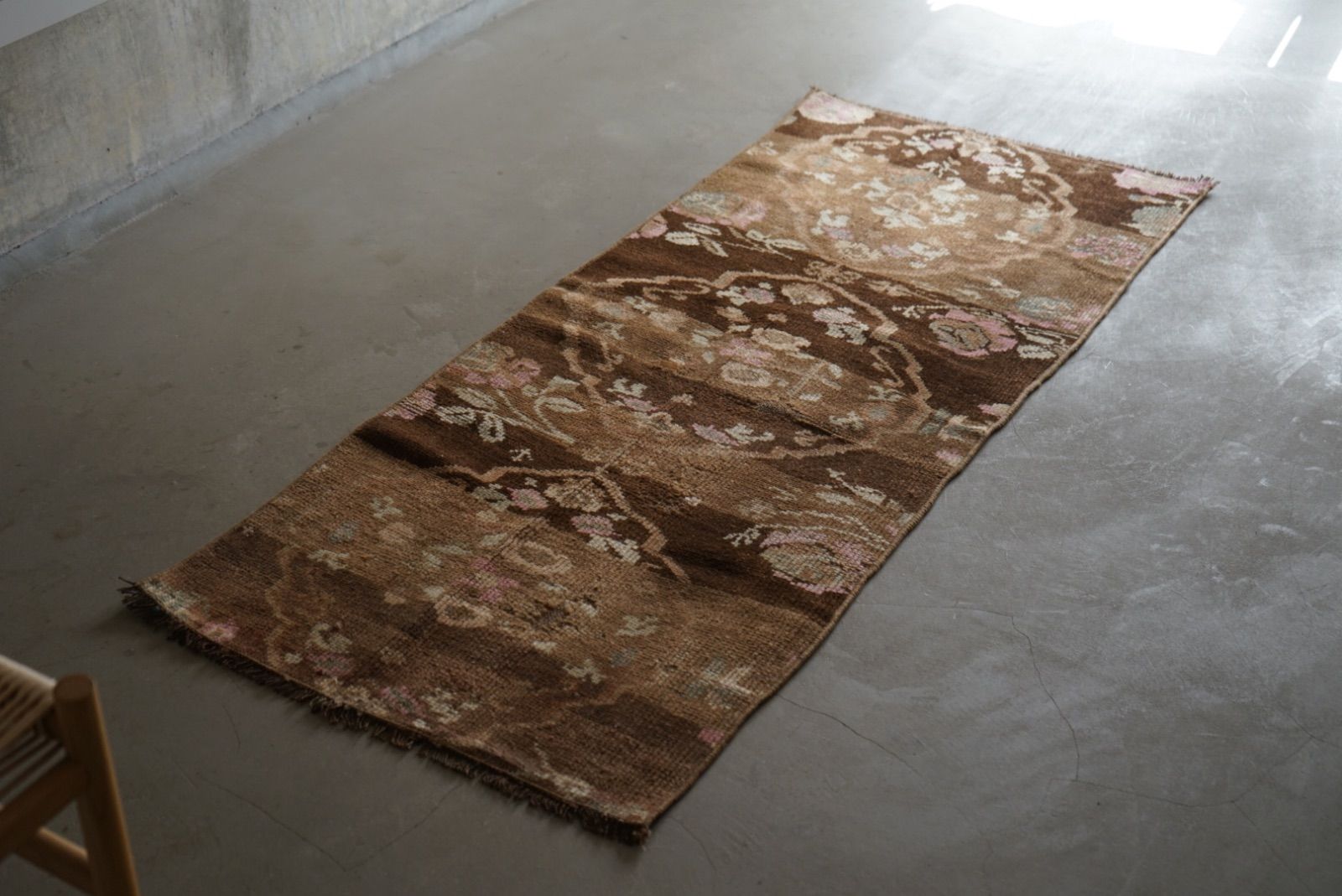 ペールコーラル54×158 ヴィンテージラグ トルコ ランナー ブラウン 158