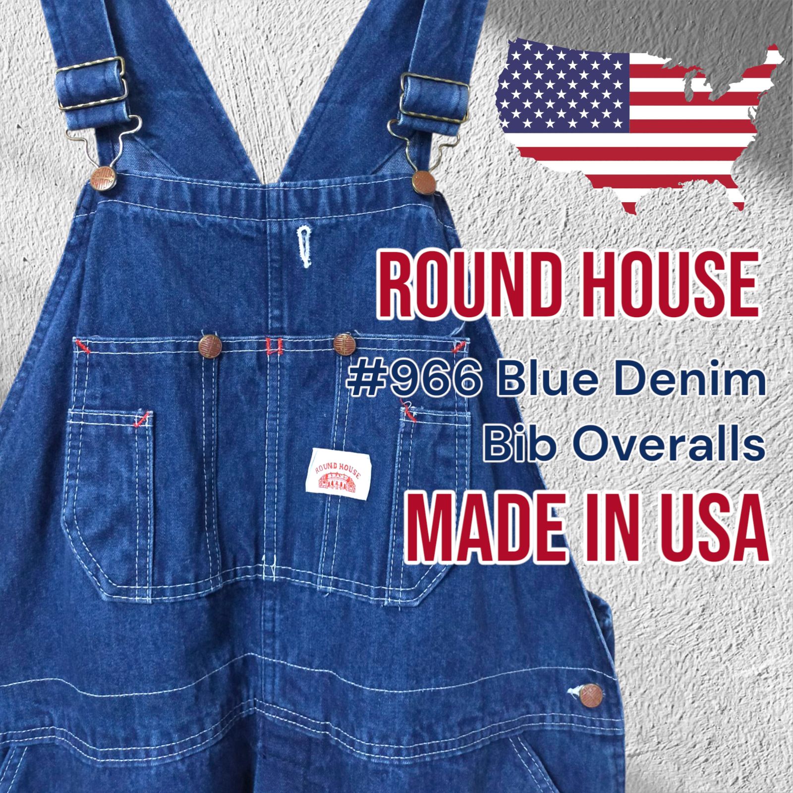 091 ROUNDHOUSE 966 Blue Denim Bib Overalls デニムオーバーオール つなぎ