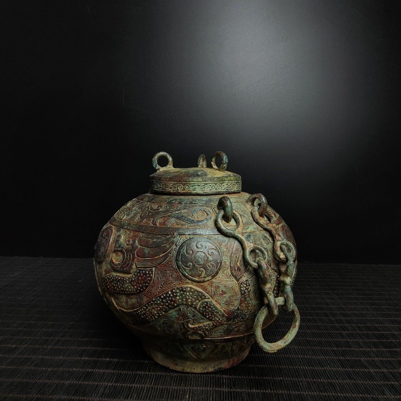 旧家蔵出し 戦 青銅器彫 青銅 チェーン本圓罍 食器 祭祀品 副葬品 供養品 古美術品 収集家