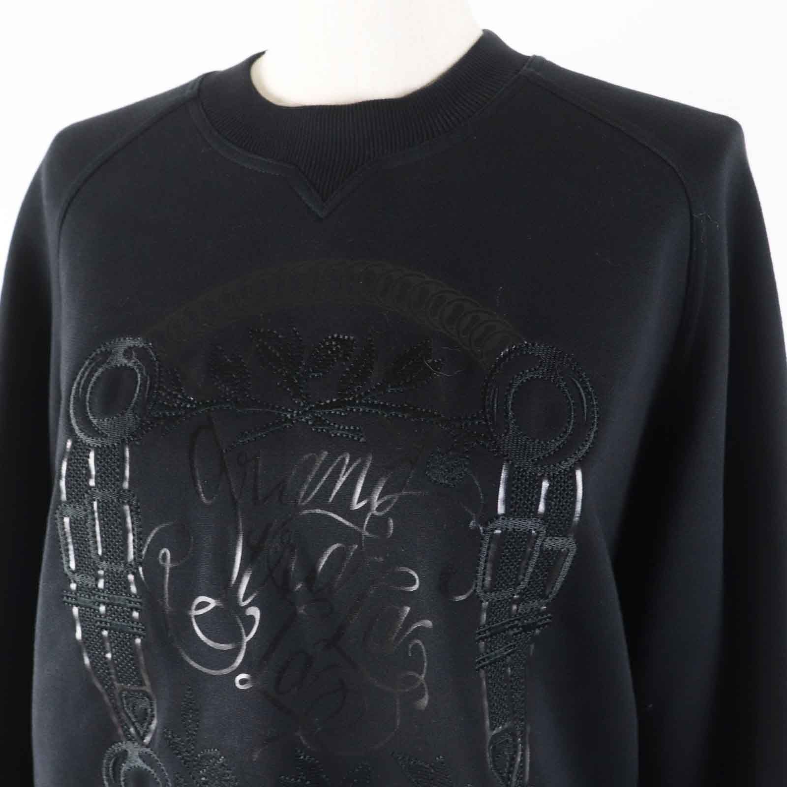HERMES - 未使用品◎HERMES エルメス 22AW 2E4609DQ コットン 刺繍入り プリント 長袖 スウェット ブラック 36 フランス製 正規品 レディース HERMES 未使用品◎HERMES エルメス 22AW 2E4609DQ コットン 刺繍