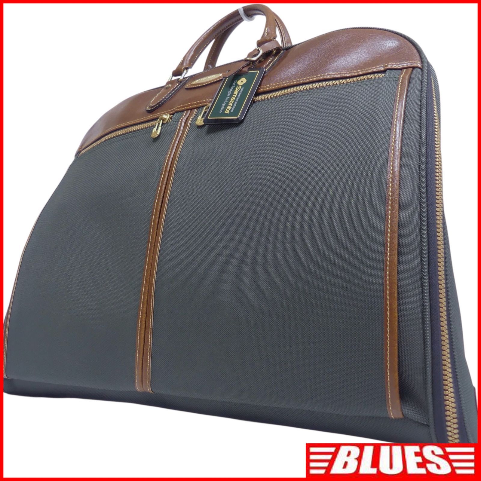 Samsonite サムソナイト ガーメントバッグ 本革 スーツケース 緑