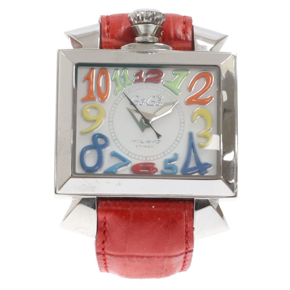 GaGa MILANO (ガガミラノ) ナポレオーネ ステンレススチール クォーツ 革ベルト 腕時計 シルバー/レッド 6000.1 - メルカリ