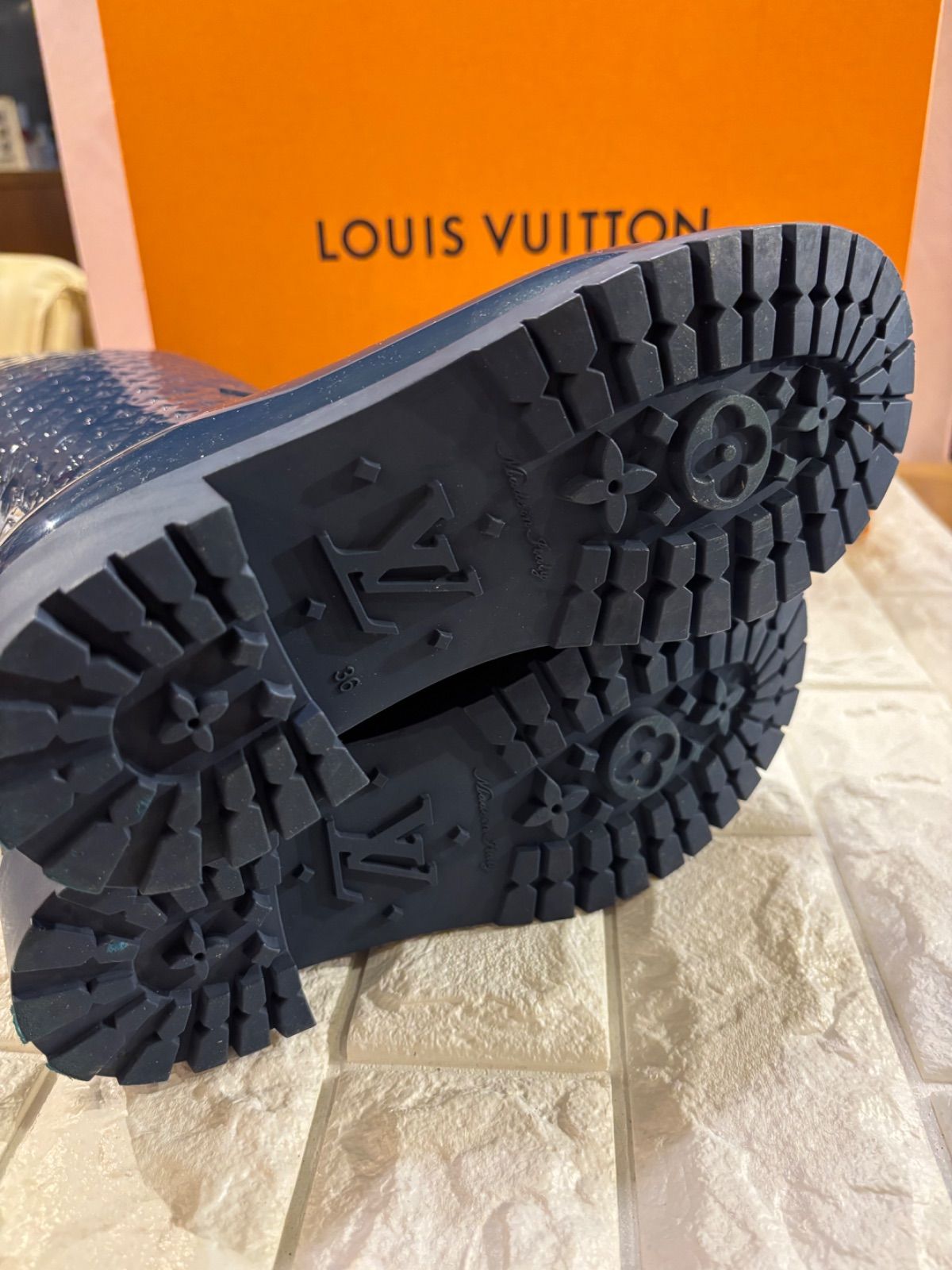 #美品Louis Vuitton ネイビーモノグラム長靴#レインブーツ#36 美品Louis Vuitton ネイビーモノグラム長靴#レインブーツ#36