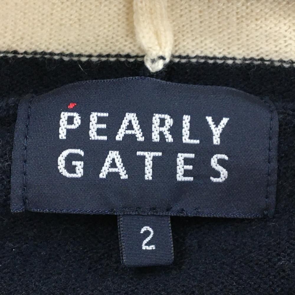 パーリーゲイツ ニットパーカー 白×ネイビー ボーダー カシミヤ混 サムホール レディース 2 L ゴルフウェア PEARLY GATES LLC-HASEGAWATOSO_COM