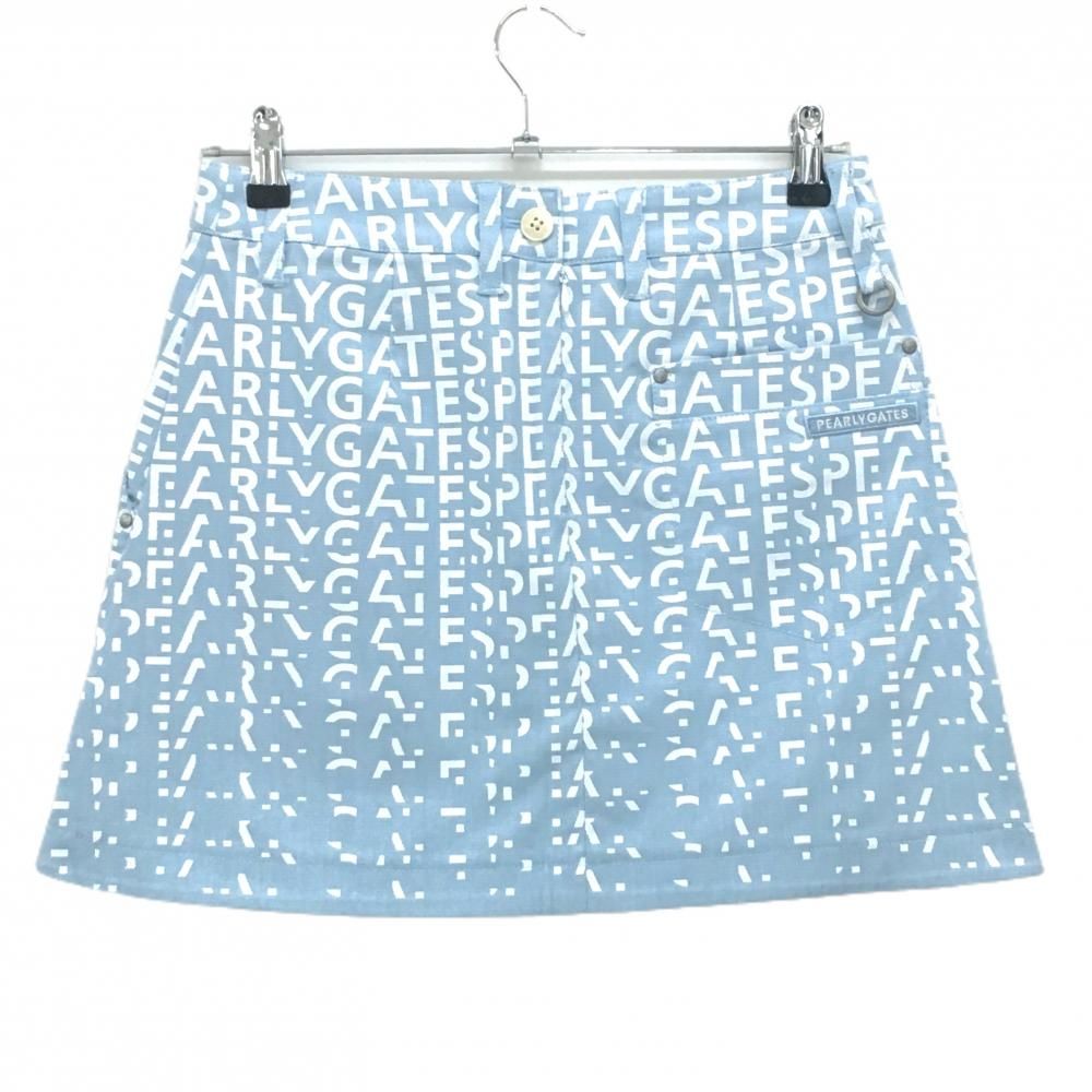 パーリーゲイツ ストレッチスカート ライトブルー×白 ロゴ総柄 バックファスナー レディース 0 S ゴルフウェア PEARLY GATES