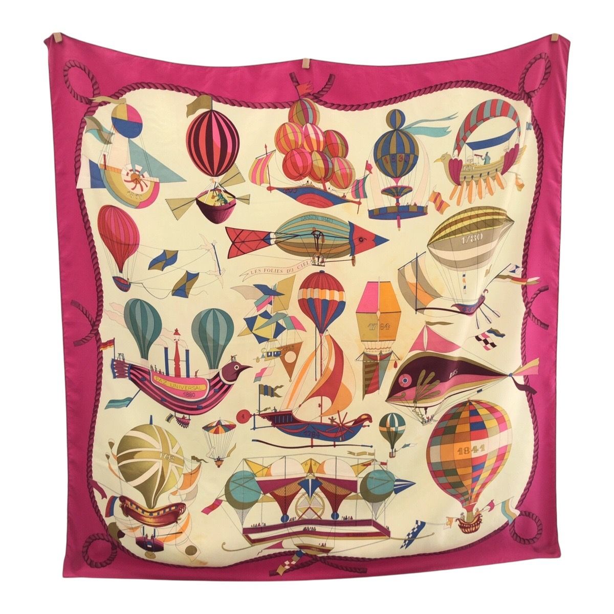 M*送様 エルメス　カレ　スカーフ　LES FOLIES DU CIEL　大空の HERMES エルメス プリーツカレ スカーフ シルク100% ブルー LES