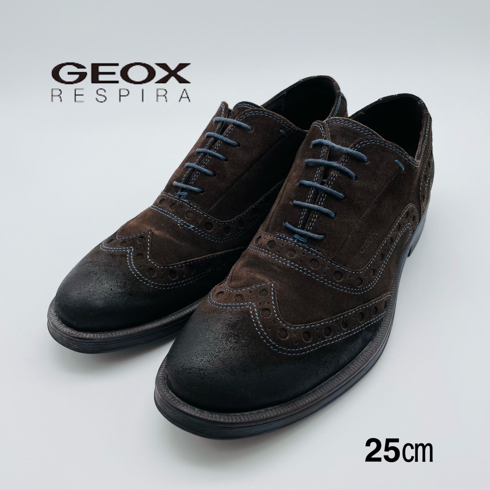 GEOX ダークブラウン ウイングチップ カジュアル アンティーク 40 25