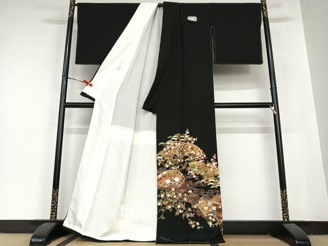 平和屋着物●豪華黒留袖 刺繍 地紙重ね梅松文 金彩 やまと誂製 正絹 ♥ AABB6400zg