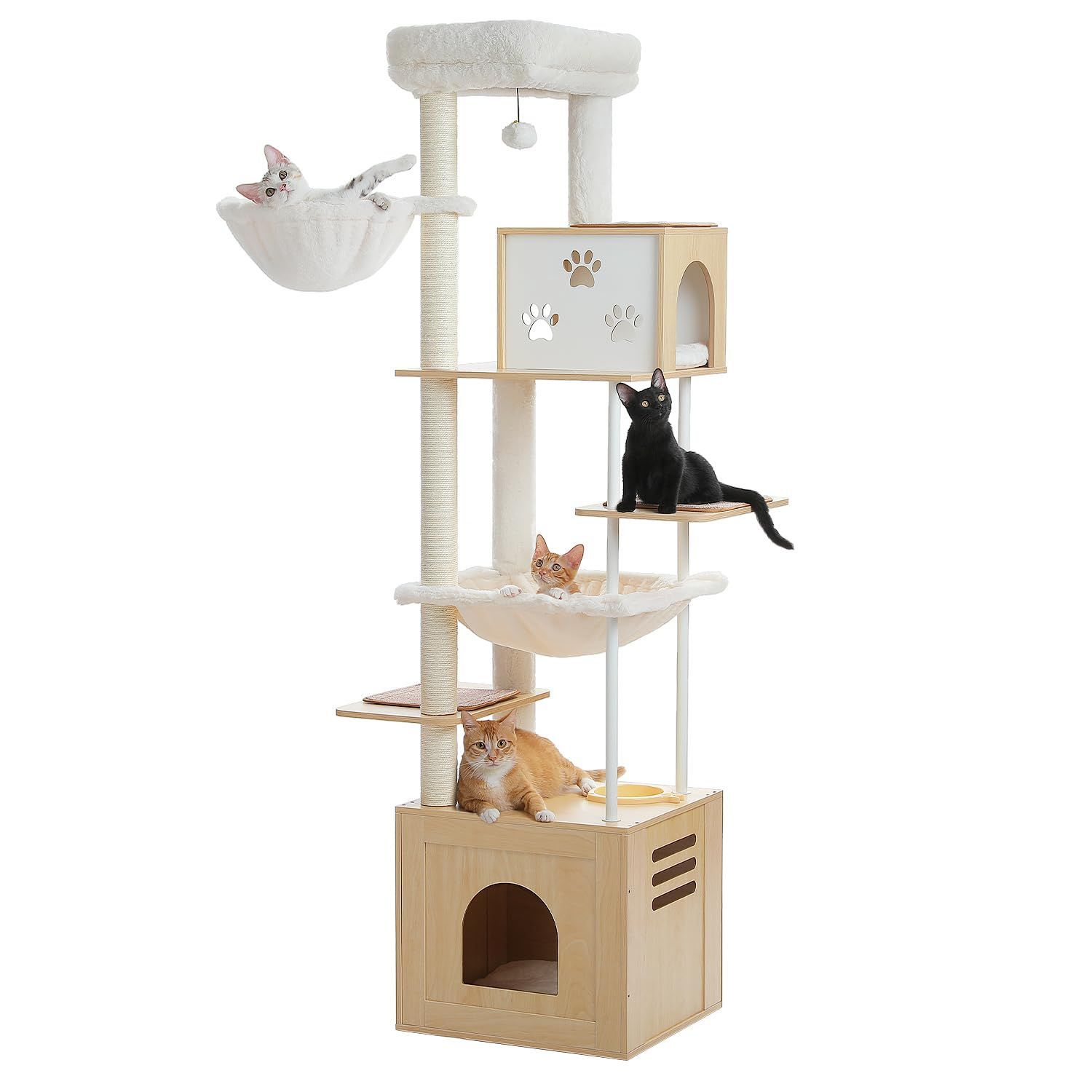 木目調 大型猫用 おしゃれ 爪とぎ 据え置き 安定 多頭飼い シンプル 省スペース おもちゃ 登りやすい 天然麻紐 猫タワー ナチュラル 頑丈 スリム 大型 突っ張り 見晴台 インテリア 木製 おし