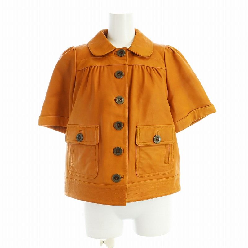 シーバイクロエ SEE BY CHLOE レザージャケット ショート ラウンド シングル 総裏地 五分袖 40 L 茶 ブラウン GY19 |MQ