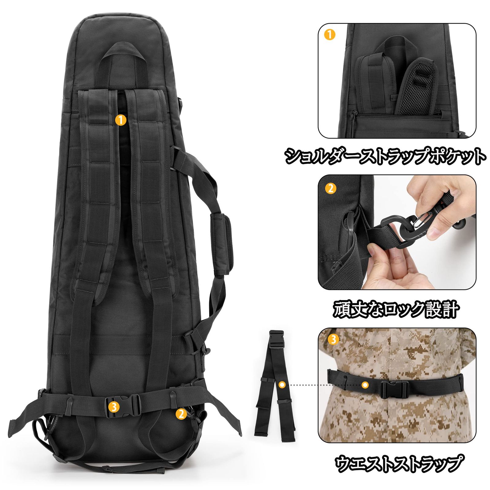 DSLEAF ガンケース 2丁収納 36インチ 90cm対応 ガンバッグ ライフルケース ダブル ライフルバッグ リュック SKLAD-KIRPICHA_RU