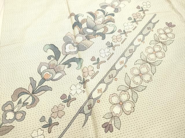 平和屋着物○本場縞大島紬 訪問着 作家物 洋花唐草文 正絹 逸品