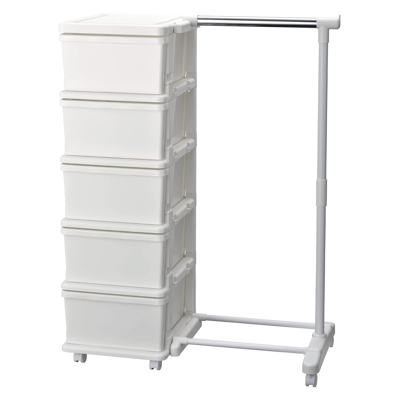 JEJアステージ 収納ケース シーズユニット5段ハンガー付 ホワイト 簡単組立 日本製 幅83.5×奥行42×高さ103.3|108.3cm 2個ｾｯﾄ