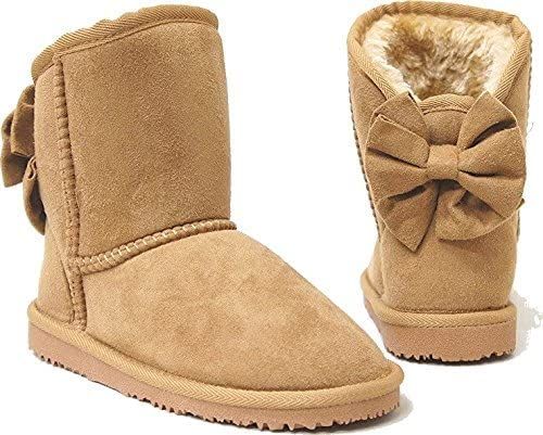 数量限定，定番人気 キッズ ムートンブーツ ショート 女の子 バックリボン 子供 スエード ファー クリスマス プレゼント Xmas rio43844 43834 21.0cm キャメル ブーツ・ブーティ