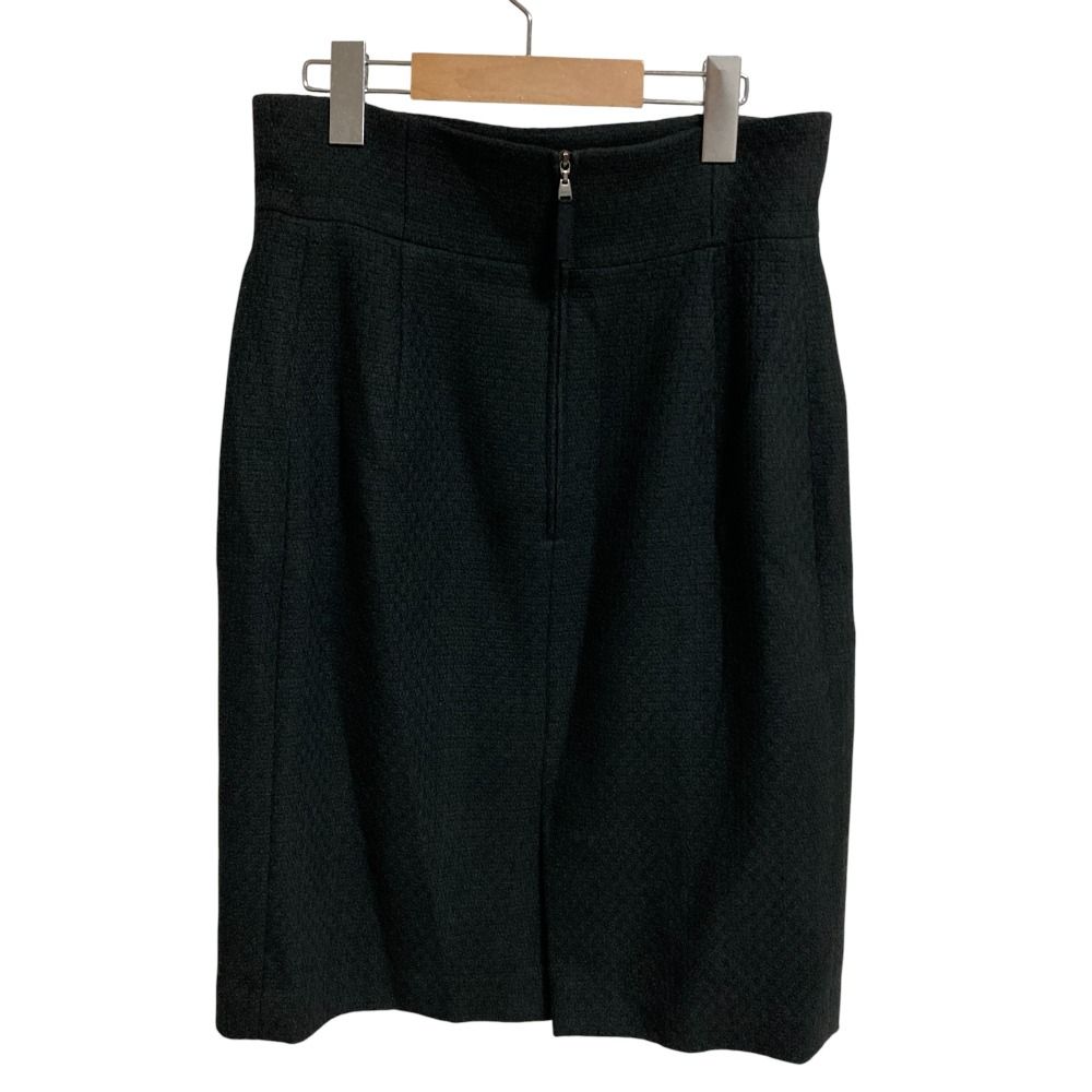 FOXEY フォクシー つけ襟付き ツイード ノーカラージャケット ひざ丈 スカート スーツ セットアップ サイズ42 ブラック レディース 古着 CAMPINGPARCCENTRAL_COM