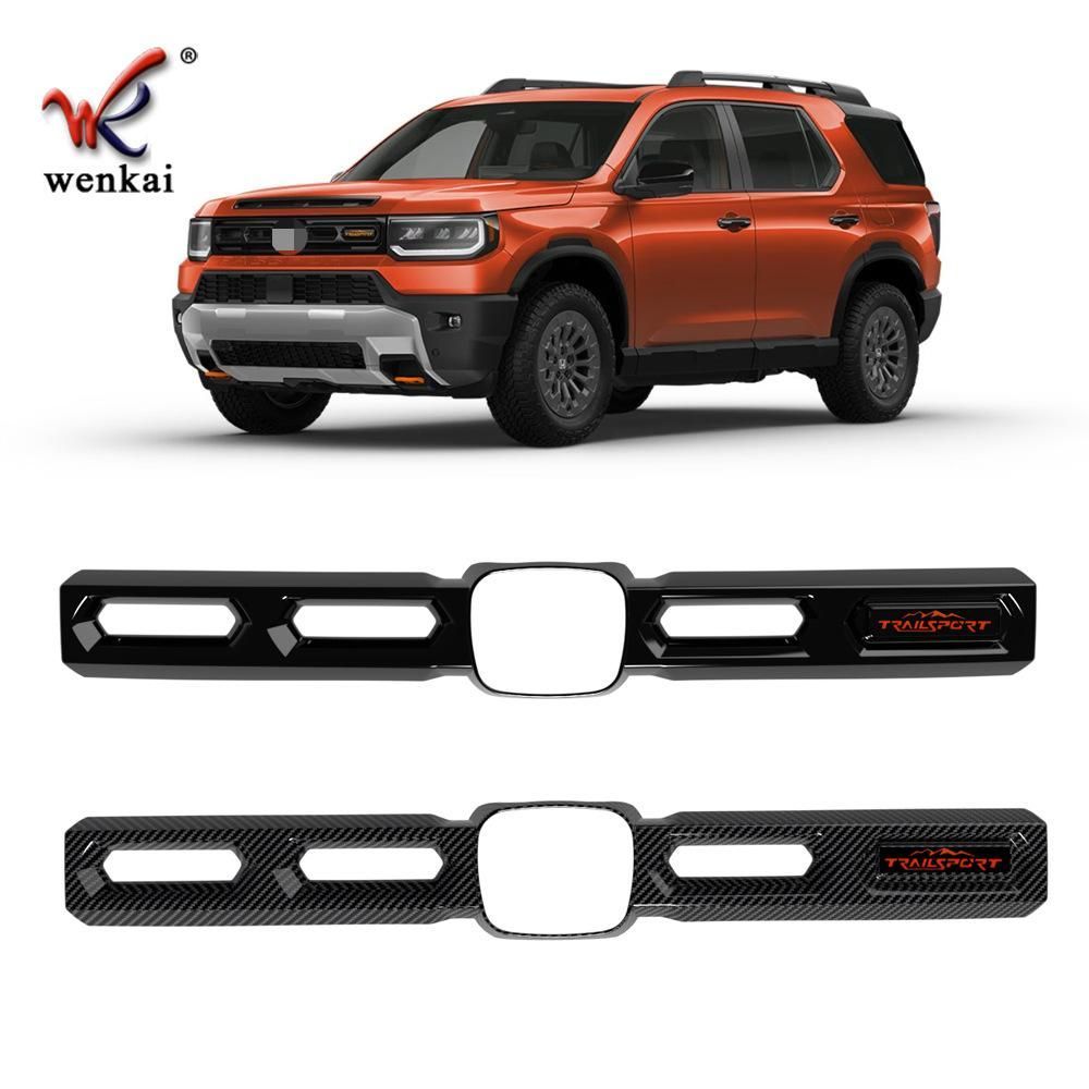 本田26款Passport フロントグリル ブラック カーボンファイバーアクセントバー｜ABSプラスチック製 車両にピッタリ 簡単装着