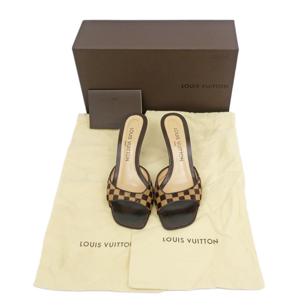 美品 ルイヴィトン LOUIS VUITTONダミエ ミュール サンダル ハラコ LOUIS VUITTON - ルイヴィトン ミュール サンダル ダミエ
