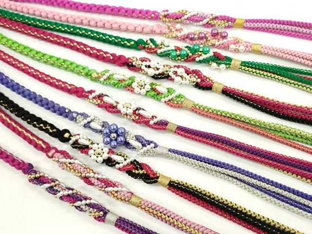 平和屋着物●和装小物 振袖用飾り付き帯締め１０本セット パール 花 金銀糸 CAAX8198ju