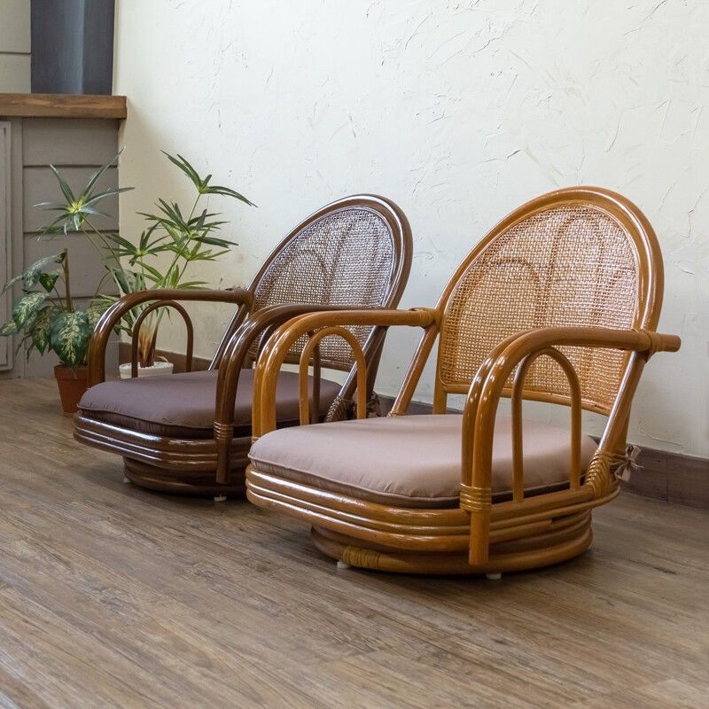 ラタン 回転座椅子 ロータイプ HN（ハニー）【代引不可】 ラタン 回転座椅