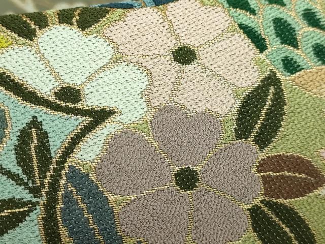 平和屋着物□極上 西陣 白綾苑大庭 六通柄袋帯 孔雀更紗花文 金糸 逸品  