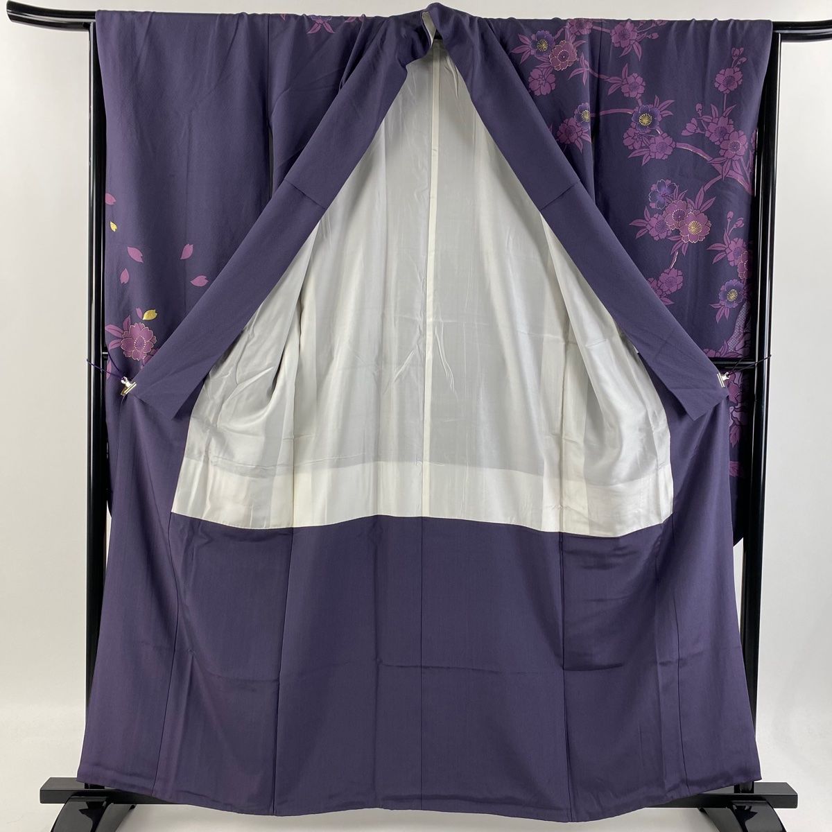 振袖 身丈160cm 裄丈66cm M 袷 桜 疋田 金彩 金糸 紫 正絹 秀品