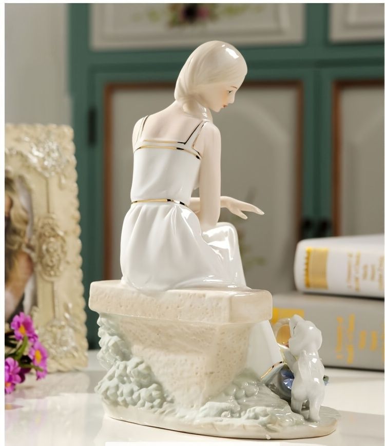 オブジェ 置物 ガーデンオーナメント 子犬と女性 インテリア セラミック 室内 屋内 インテリア雑貨 玄関 リビング ダイニング インテリア小物 寝室 棚装飾 感 オシャレ