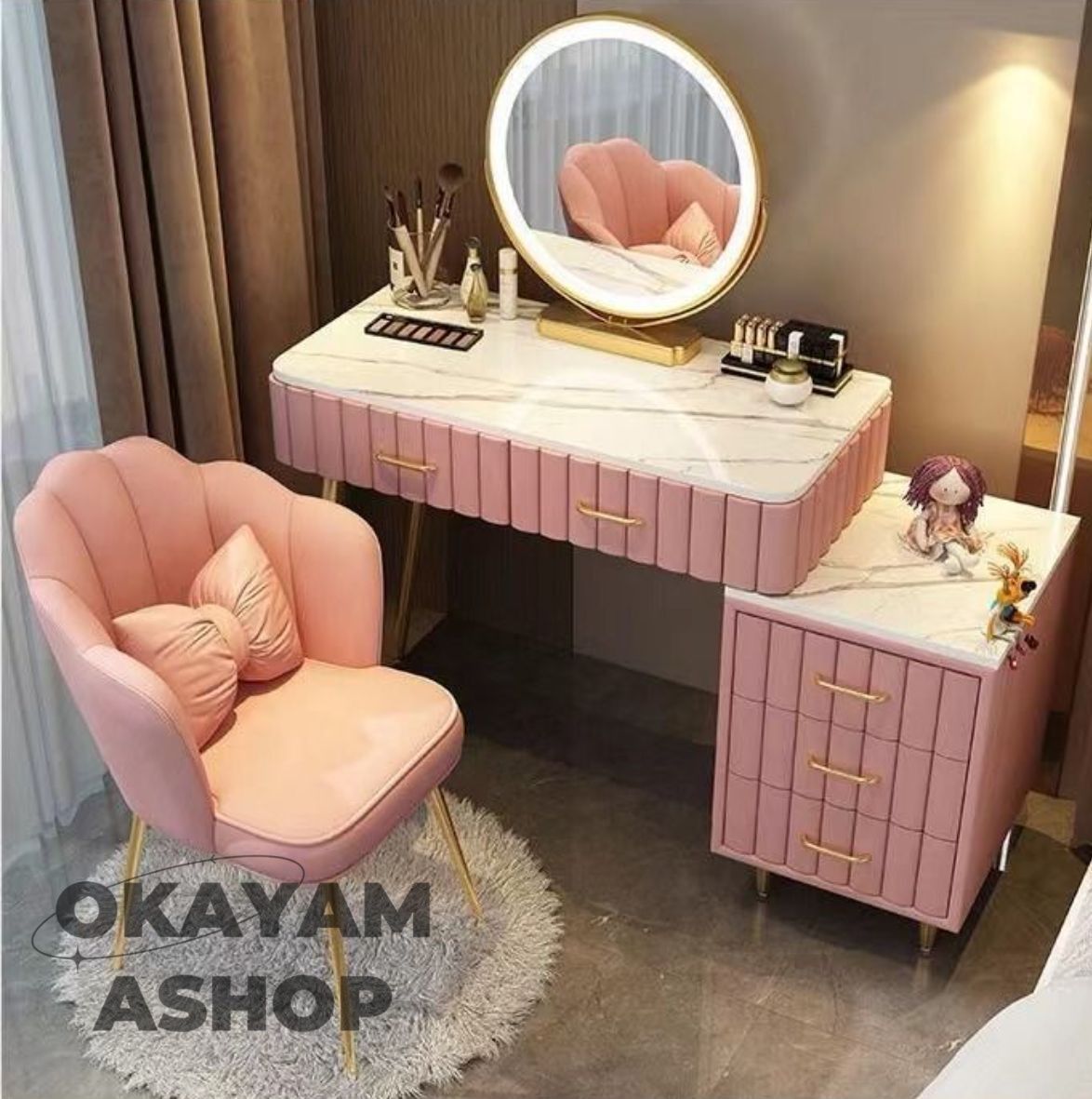 【極美品】北欧風ドレッサー 大好評☆ドレッサー 北欧風 鏡台 オシャレ お姫系 LEDミラー