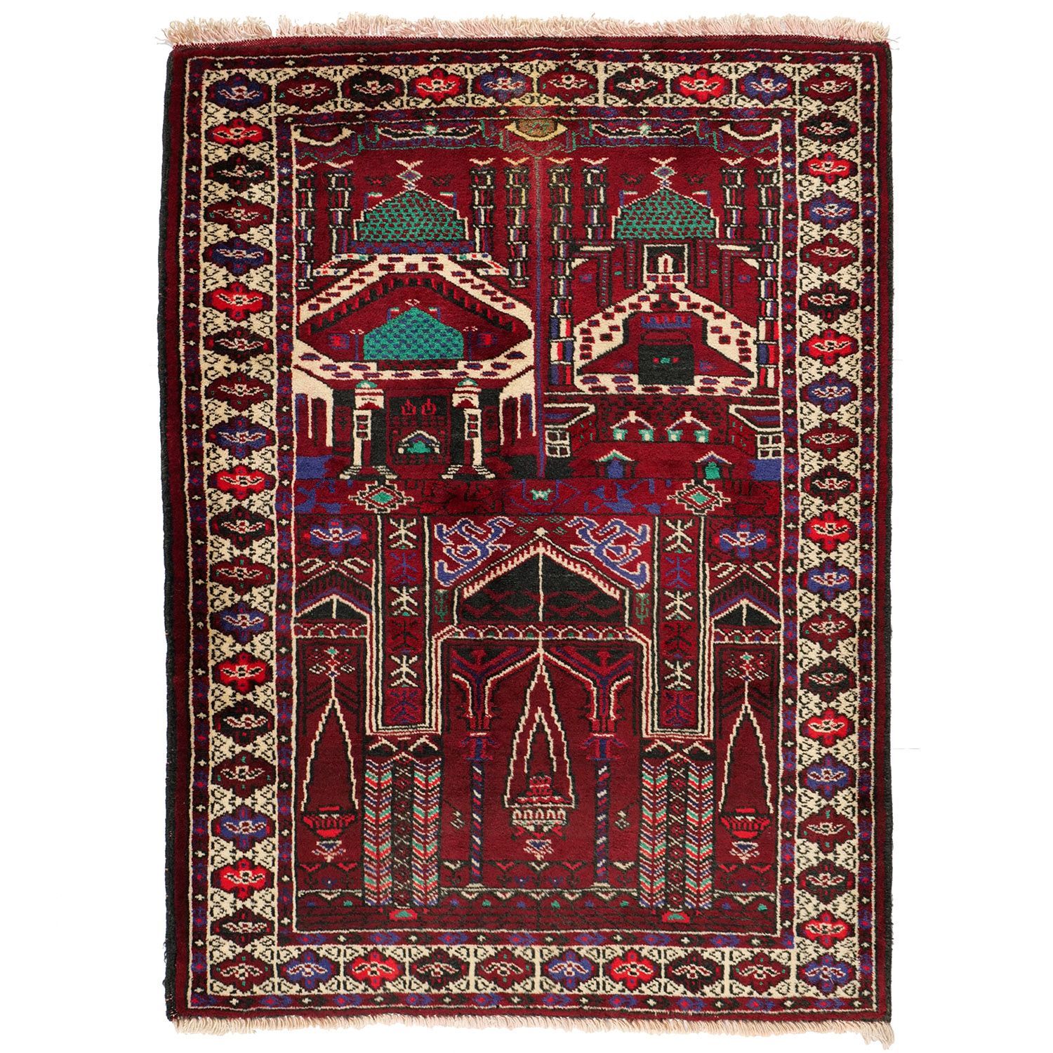 トルクメン 1960年代 1130×850mm セミアンティーク ミフラーブ ミナレット ヴィンテージラグ専門店 手織り 一点物 送料無料