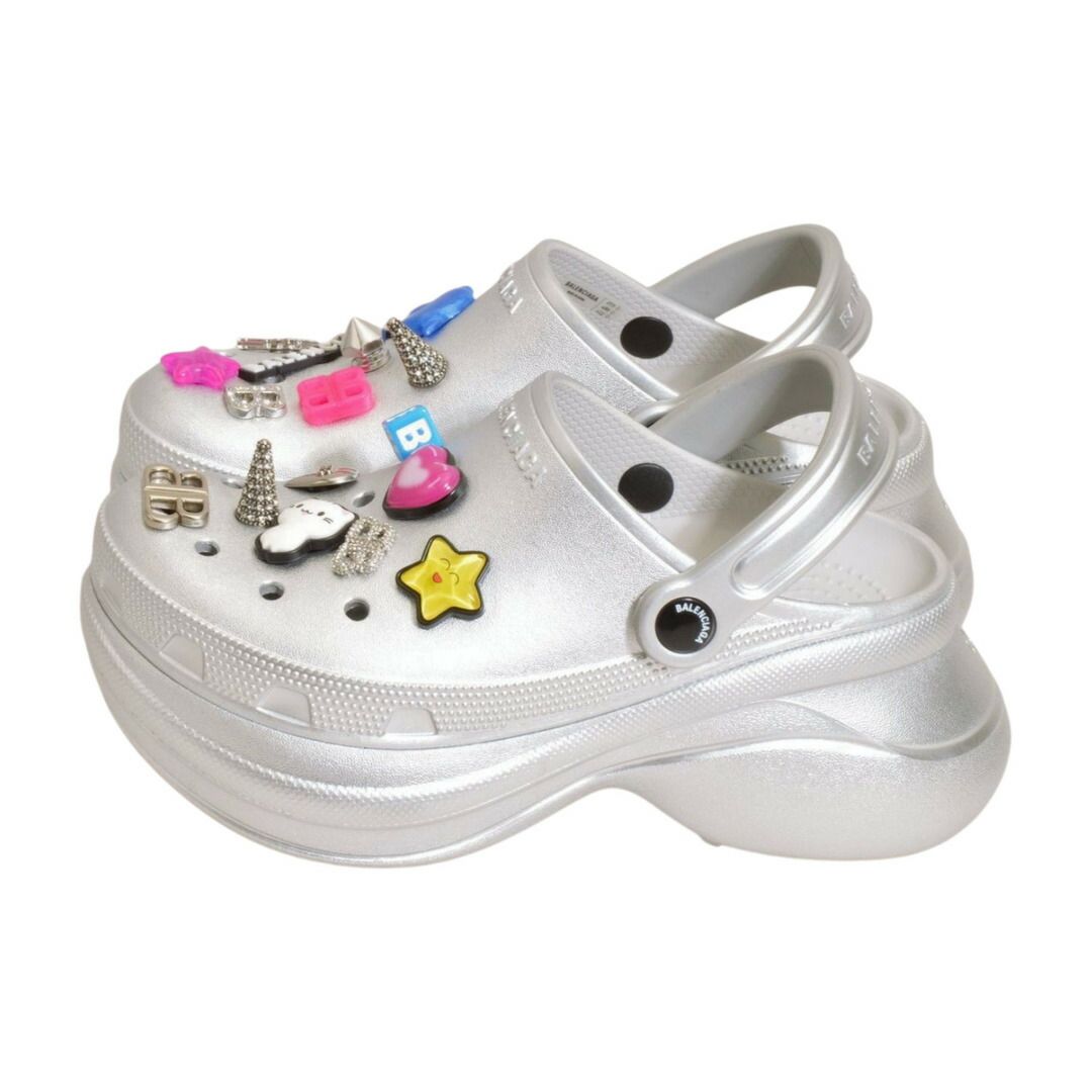 バレンシアガ クロックス Balenciaga Crocs ミュール Jibbitz シルバー ラバー チャーム付き サイズ 35 レディース F-YA 1144