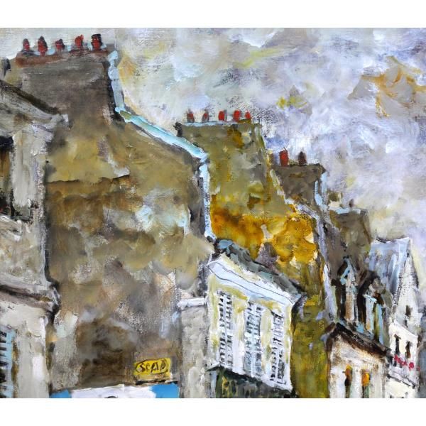 児玉 幸雄「パリーの朝市」油絵・F10号 日動画廊取扱画家 パリの街並み