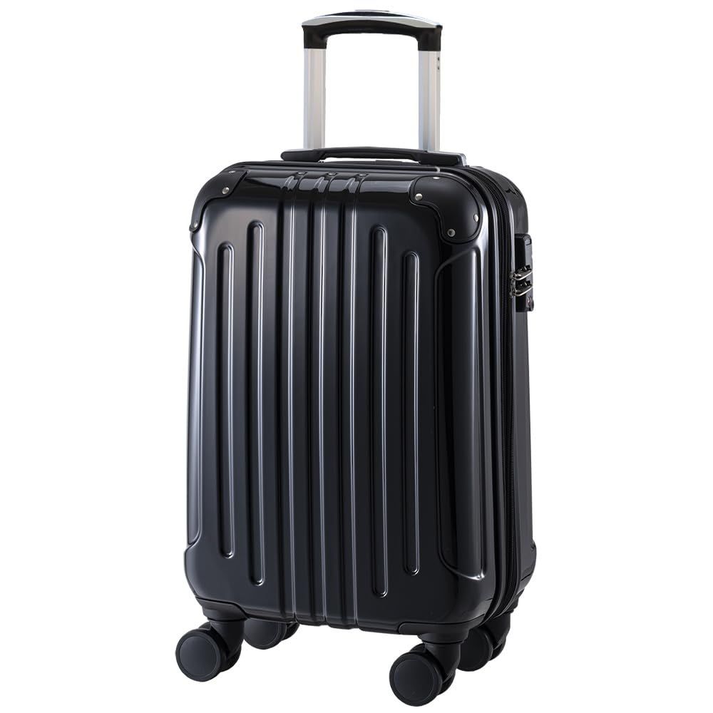 アイリスプラザ スーツケース 機内持ち込み Sサイズ 2.5cm拡張機能付き ダブルキャスター TSAロック 40～49L 1～3泊 超軽量 大容量 ファスナー式 旅行 ビジネス 出張 旅行 海外旅行 キャリーケース ブラック 並行輸入品